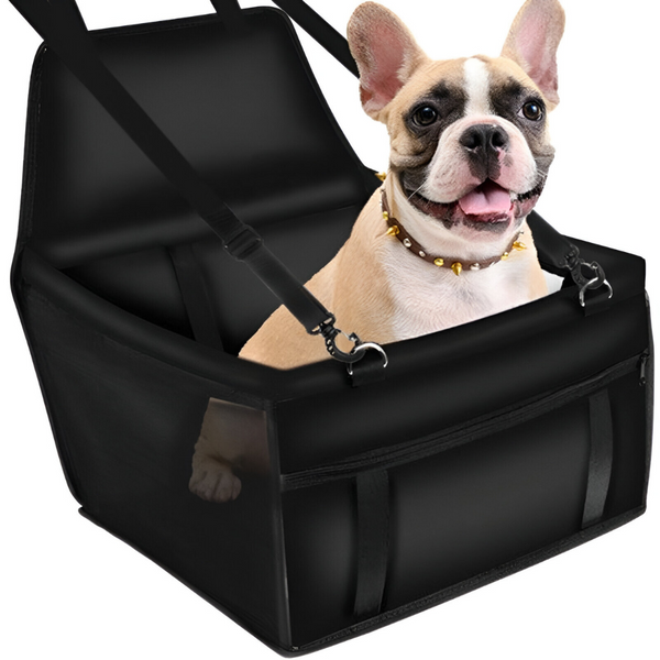 Scaun pentru Transportat Catei si Pisici in Masina, Curelele Reglabile, Buzunar Depozitare cu Fermoar, Protectie Tapiterie Auto, Impermeabila, Respirabila, pentru Talie Mica, 40 x 40 x 32 cm, Negru