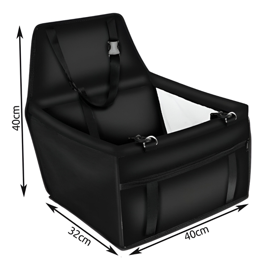 Scaun pentru Transportat Catei si Pisici in Masina, Curelele Reglabile, Buzunar Depozitare cu Fermoar, Protectie Tapiterie Auto, Impermeabila, Respirabila, pentru Talie Mica, 40 x 40 x 32 cm, Negru