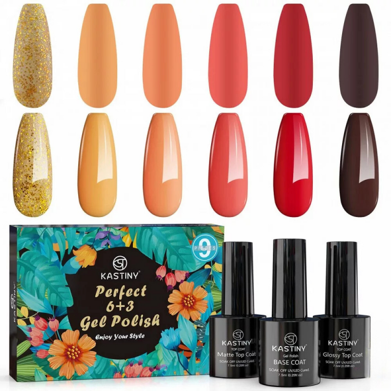 Set de Manichiura cu Gel UV, 6 x Gel Color, Baza, Strat Superior, Mat si Lucios, Nuante Naturale, Non-Toxice, Multicolor