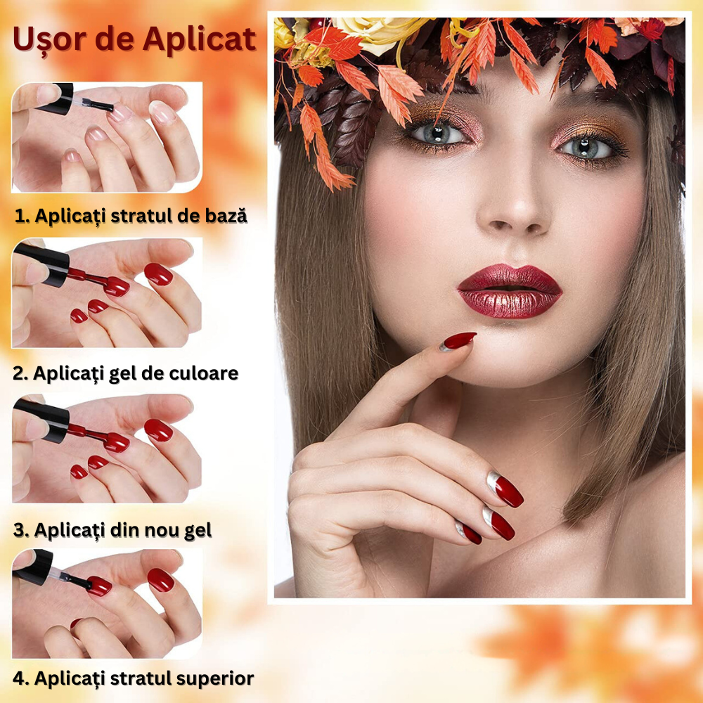 Set de Manichiura cu Gel UV, 6 x Gel Color, Baza, Strat Superior, Mat si Lucios, Nuante Naturale, Non-Toxice, Multicolor