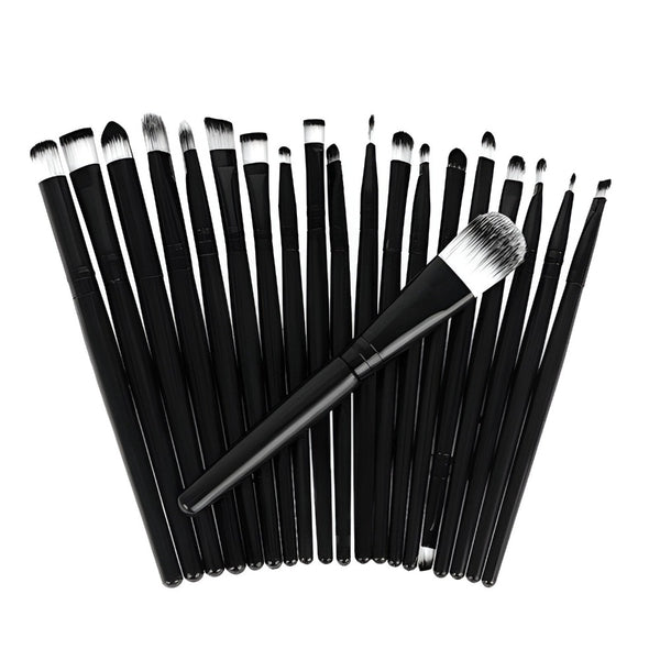 Set 20 Pensule Machiaj, Par Sintetic Antialergic, Make-up de Zi, de Seara sau de Ocazie, Pensula Capat Dublu, Diferite Forme, pentru Ten, Buze, Ochi, 15 cm, Negru