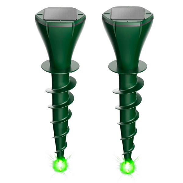 Set 2 Dispozitive cu Panou Solar si Ultrasunete, Anti Cartita, Marmota, Soarece, Sarpe, Popandau, 3 Moduri de Functionare, Acoperire 360°, Rezistenta la Apa IP65, Incarcare Solara, Vibratii, Tarus, Sigur pentru Om si Animale de Companie, Verde