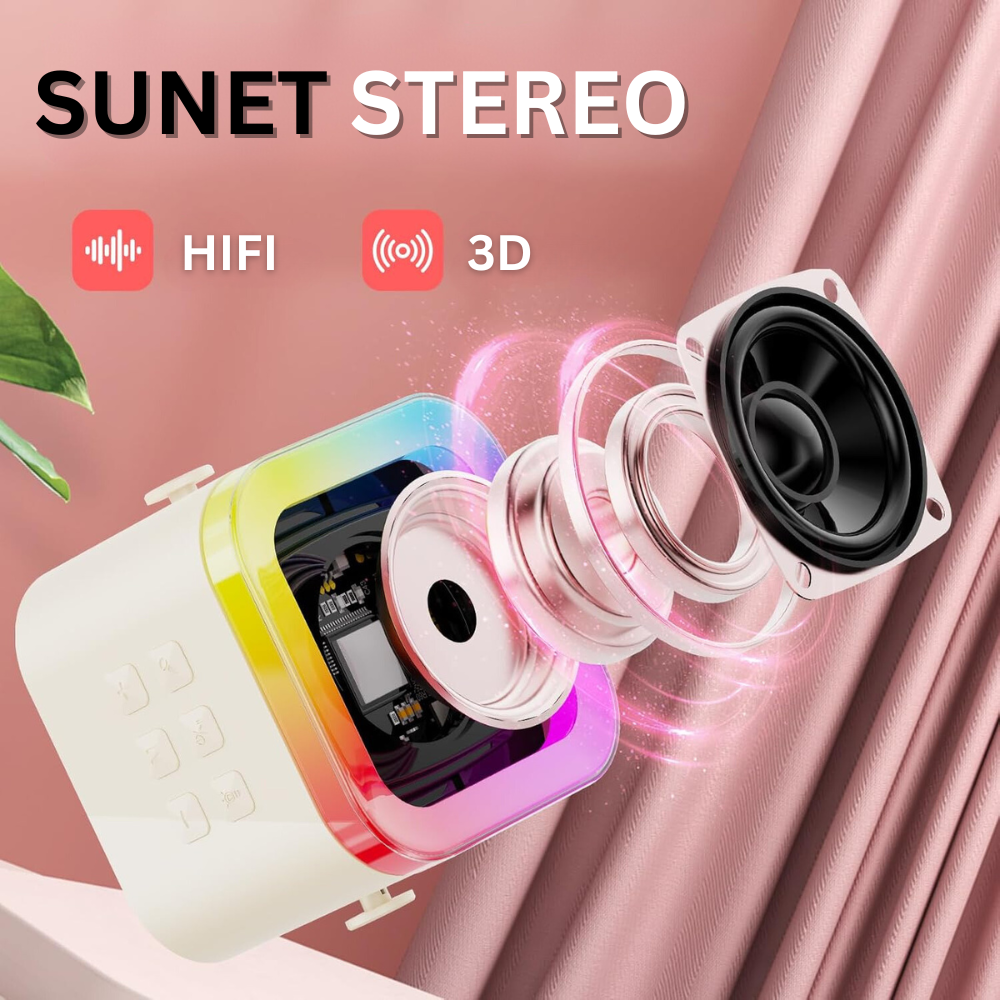 Set 2 Microfoane Karaoke si Boxa, Wireless, Bluetooth, Lumina LED RGB, Sunet Stereo 3D, 5 Efecte Vocale, MicroSD Card, Aux, pentru Petreceri, Spectacole, Copii si Adulti, Portabil, Cablu USB Type-C Inclus, Roz