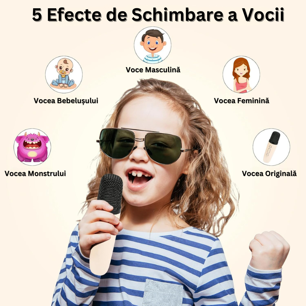 Set 2 Microfoane Karaoke si Boxa, Wireless, Bluetooth, Lumina LED RGB, Sunet Stereo 3D, 5 Efecte Vocale, MicroSD Card, Aux, pentru Petreceri, Spectacole, Copii si Adulti, Portabil, Cablu USB Type-C Inclus, Roz