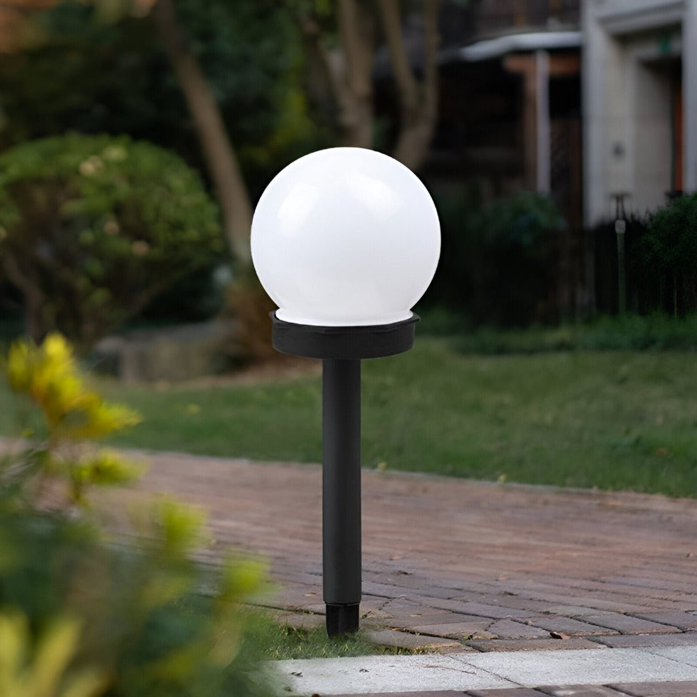 Set 4 Lampi Solare RGB LED, de Exterior, pentru Gradina, tip Glob Mat, cu Tarus, Decorative, cu Senzori de Amurg, Miscare si Lumina, Rezistenta la Apa IP65, Negru/Alb - Velixo