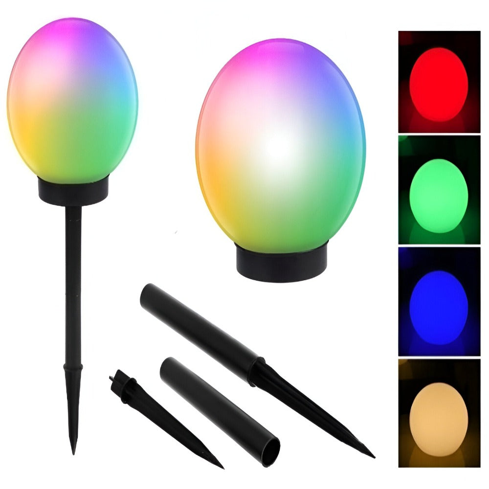 Set 4 Lampi Solare RGB LED, de Exterior, pentru Gradina, tip Glob Mat, cu Tarus, Decorative, cu Senzori de Amurg, Miscare si Lumina, Rezistenta la Apa IP65, Negru/Alb - Velixo