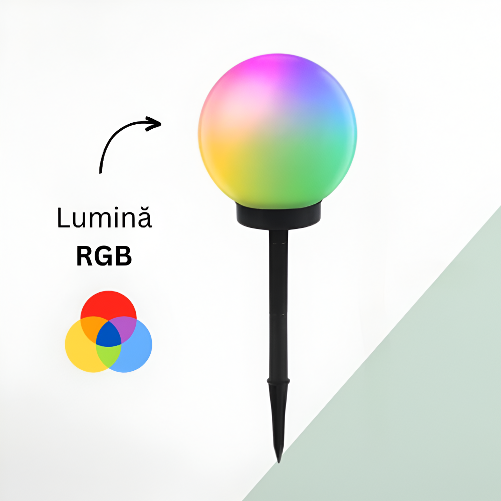 Set 4 Lampi Solare RGB LED, de Exterior, pentru Gradina, tip Glob Mat, cu Tarus, Decorative, cu Senzori de Amurg, Miscare si Lumina, Rezistenta la Apa IP65, Negru/Alb - Velixo