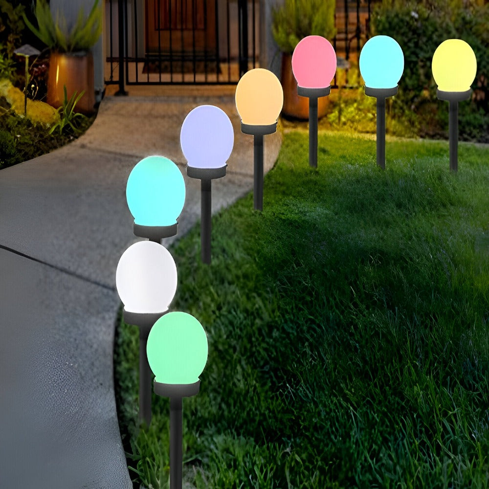 Set 4 Lampi Solare RGB LED, de Exterior, pentru Gradina, tip Glob Mat, cu Tarus, Decorative, cu Senzori de Amurg, Miscare si Lumina, Rezistenta la Apa IP65, Negru/Alb - Velixo