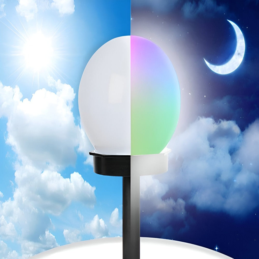 Set 4 Lampi Solare RGB LED, de Exterior, pentru Gradina, tip Glob Mat, cu Tarus, Decorative, cu Senzori de Amurg, Miscare si Lumina, Rezistenta la Apa IP65, Negru/Alb - Velixo