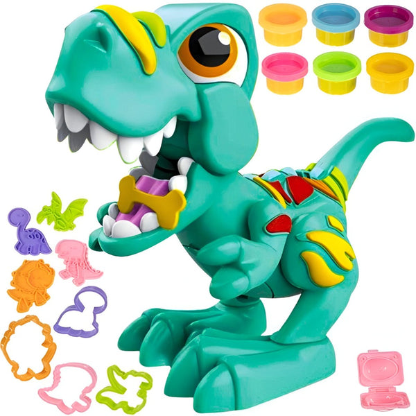 Set Dinozaur cu Plastilina, Instrumente de Modelare, 6 Culori Diferite de Pasta Modelatoare, Miscari Realiste, Eclozare, Usor de Folosit si Curat, Jucarie Educativa, Interactiva, pentru Copii, Nu se Usuca/Lipeste, + 3 ani, 19 x 11 cm, Multicolor