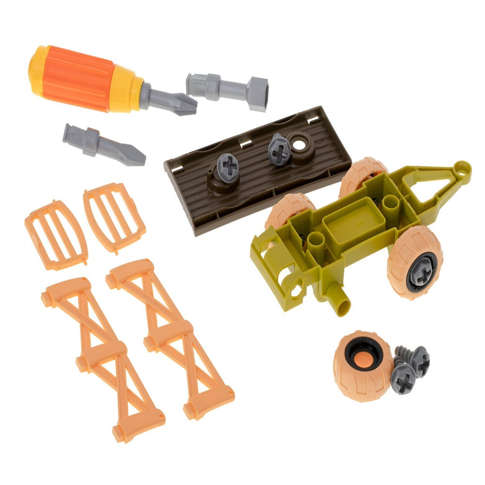 Set Jucarie Ferma Interactiva, pentru Copii, Include Tractor Agricol, Remorca, Surubelnita cu 3 Capete, Fermier, 2 Miei, 2 Baloti de Fan, 4 Garduri, Cutie Depozitare pentru Transport cu Maner, Multicolor