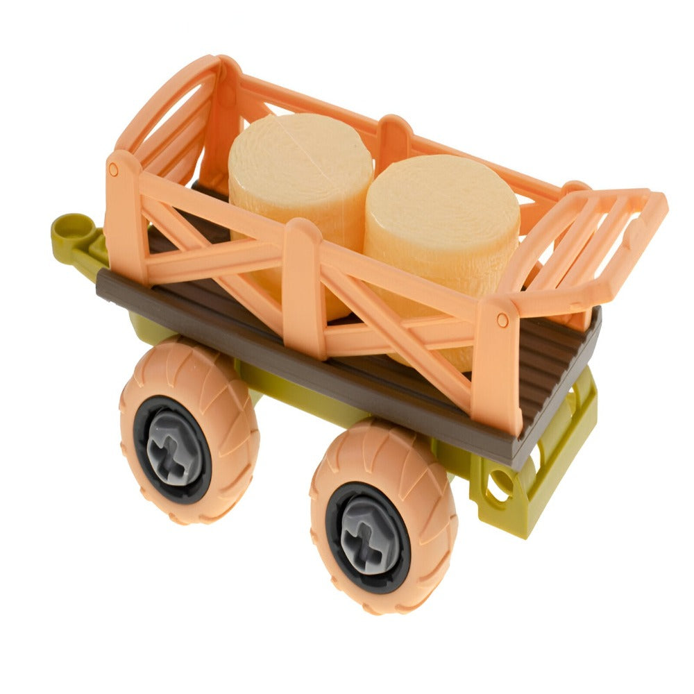 Set Jucarie Ferma Interactiva, pentru Copii, Include Tractor Agricol, Remorca, Surubelnita cu 3 Capete, Fermier, 2 Miei, 2 Baloti de Fan, 4 Garduri, Cutie Depozitare pentru Transport cu Maner, Multicolor