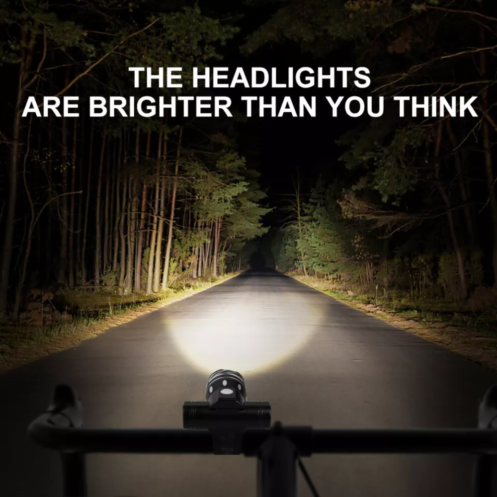 Set Lumini Bicicleta Fata/Spate, 3 Moduri de Iluminare LED, Maner Rotativ 360°, Zoom, Rezistent la Apa IPX6, Far si Stop, Acumulator Reincarcabil, Instalare Usoara, Cablu USB Inclus, Negru
