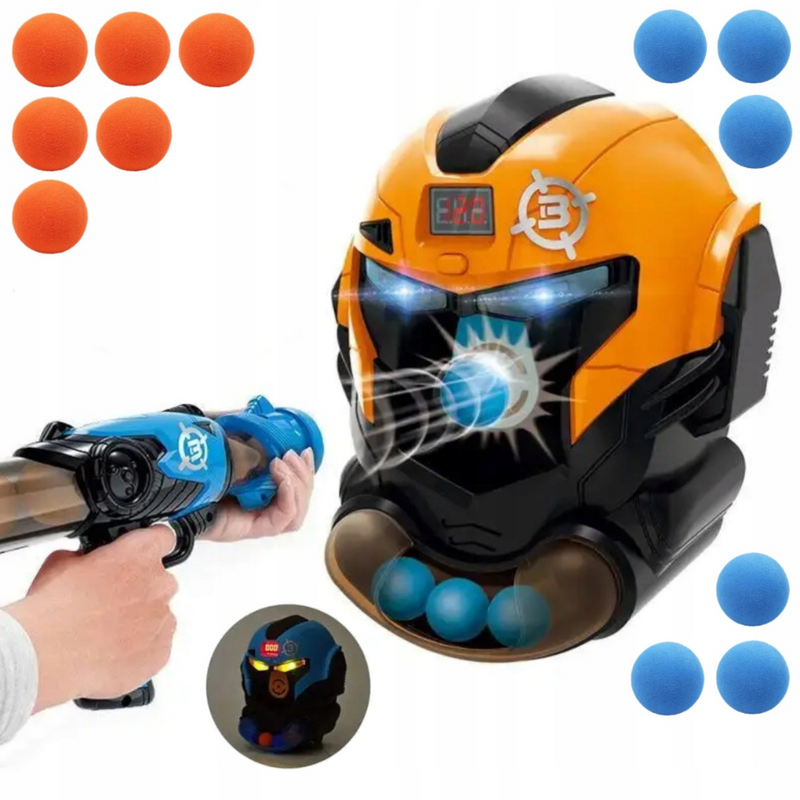 Set Pistol de Jucarie, 12 Bile Moi din Spuma, Tinta Robot Antrenament, Afisaj LCD, Efecte Luminoase si Sonore, Dezvolta Abilitatile Sociale, Comunicarea, Joaca in Echipa, in Aer Liber, Interactiv, pentru Copii, 21 x 18 cm, Multicolor