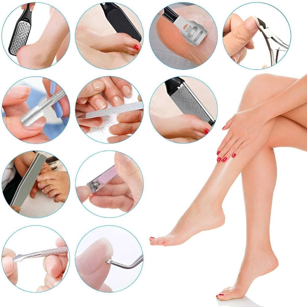 Set de 31 Piese Manichiura Pedichiura, cu Pila Calcaie, Pila Unghii, Unghiera, Cleste Cuticule si Alte Accesorii, pentru Ingrijirea Mainilor si Picioarelor, Cutie Depozitare Inclusa, Negru/Argintiu