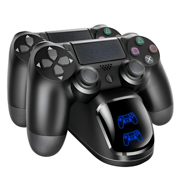 Stand de Incarcare Dubla, 2 x Controller, Indicator LED Display, Compatibilitate PlayStation PS4, Slim, Pro, Incarca Simultan Doua Manete, Antiderapant, Port USB, Negru