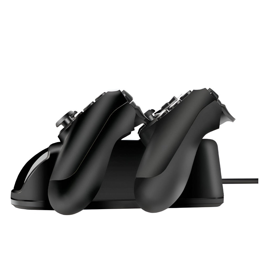 Stand de Incarcare Dubla, 2 x Controller, Indicator LED Display, Compatibilitate PlayStation PS4, Slim, Pro, Incarca Simultan Doua Manete, Antiderapant, Port USB, Negru