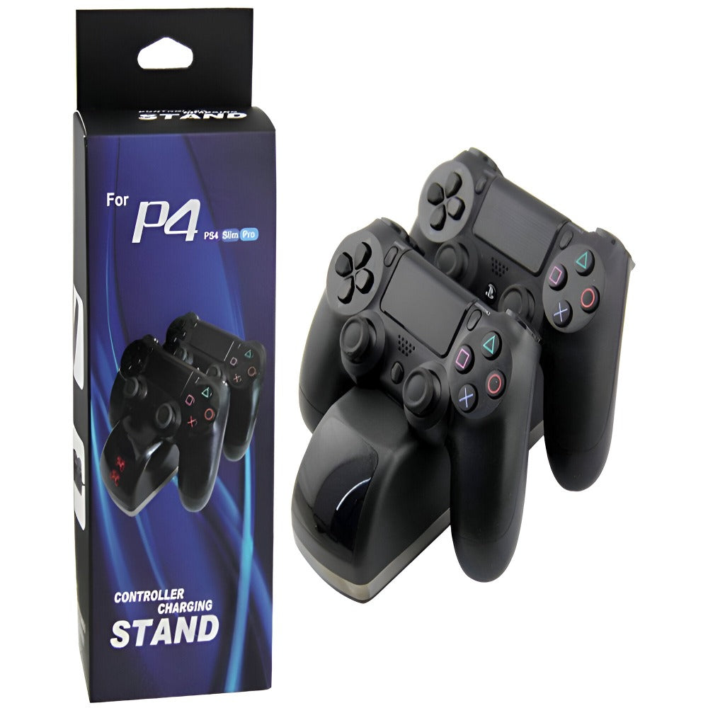 Stand de Incarcare Dubla, 2 x Controller, Indicator LED Display, Compatibilitate PlayStation PS4, Slim, Pro, Incarca Simultan Doua Manete, Antiderapant, Port USB, Negru