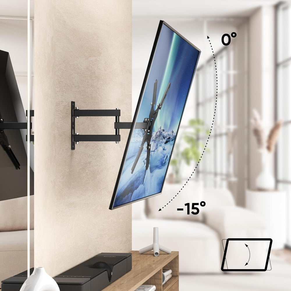 Suport TV de Perete cu Brat, Reglabil Vertical, Orizontal, pentru Monitoare LED, LCD, PC, Plasma, Aplicare Universala, Incluse Elemente de Montare, 22kg, 14"-55" (36cm-140cm), Negru