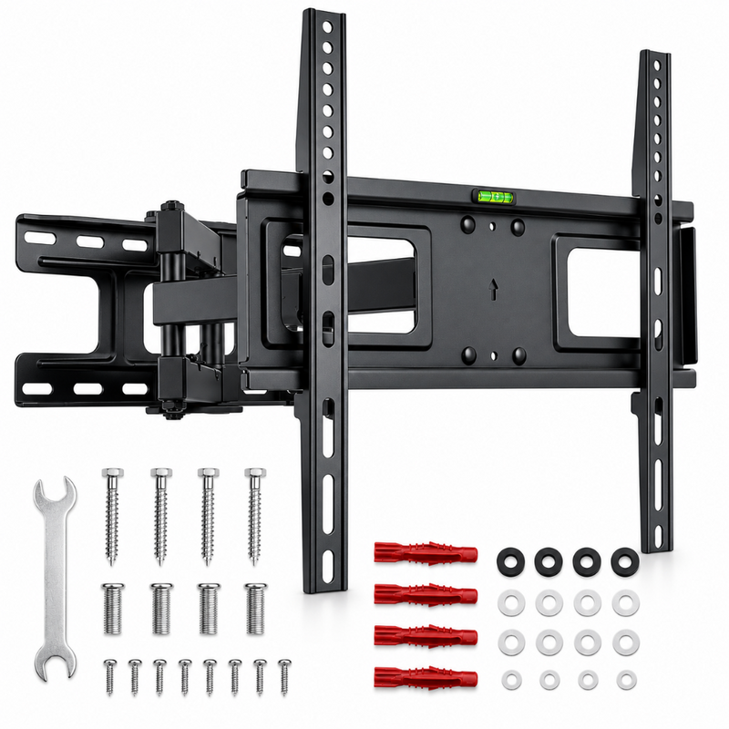 Suport TV de Perete cu Brat Reglabil, Compatibil VESA, Reglabil Vertical si Orizontal, pentru Monitoare si Televizoare LED, LCD, Plasma, Elemente de Montare Incluse, 45kg, 23"-60" (58cm-152cm), Negru