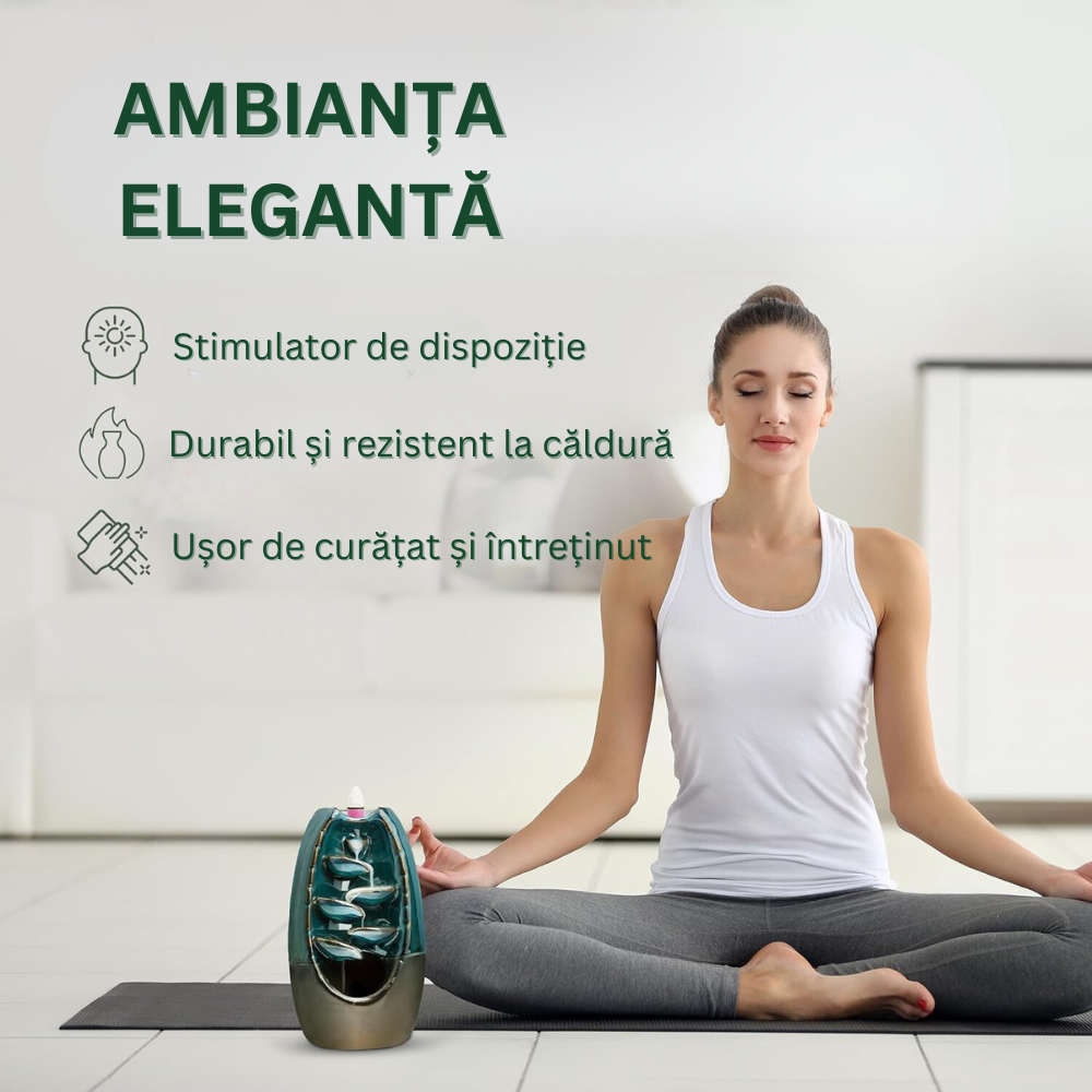 Suport pentru Conuri cu Efect Cascada de Gheata Calda, Aromaterapie, 5 Trepte, Ceramica si Lemn, Efect de Relaxare, Imbunatateste Calitatea Somnului, 55 Conuri Colorate Incluse, Multicolor