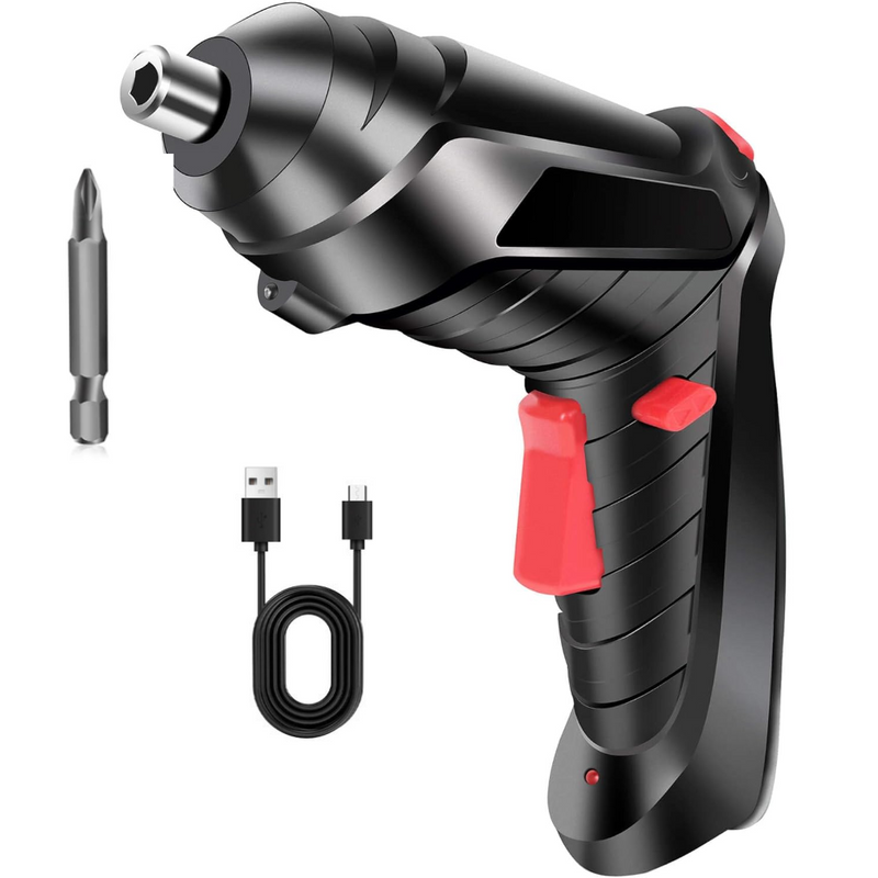 Surubelnita Electrica Fara Fir, cu Lumina LED, 2 Moduri de Functionare, pentru Insurubare si Desurubare, 1800mAh, 250 RPM, Cablu USB Inclus, Negru/Rosu
