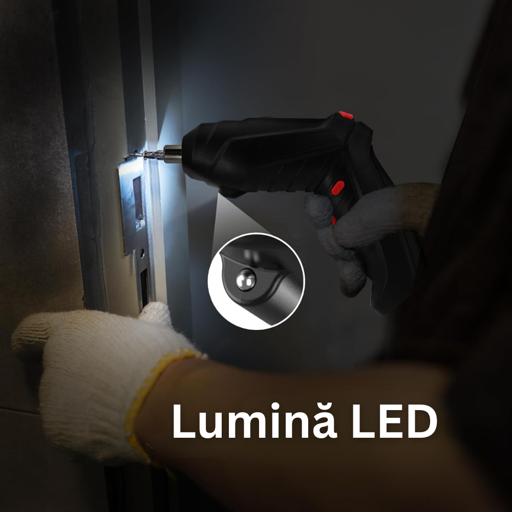 Surubelnita Electrica Fara Fir, cu Lumina LED, 2 Moduri de Functionare, pentru Insurubare si Desurubare, 1800mAh, 250 RPM, Cablu USB Inclus, Negru/Rosu
