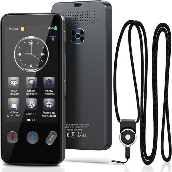 Traducator Inteligent Multifunctional, Ecran de 3.4 inch, 5 MP, WiFi, Bluetooth, Hotspot, Inteligenta Artificiala AI ChatGPT, Traducere Vocala in 143 de Limbi Online si 19 Limbi Offline, Traducere Foto, Ecran Tactil, Translator Text, Husa