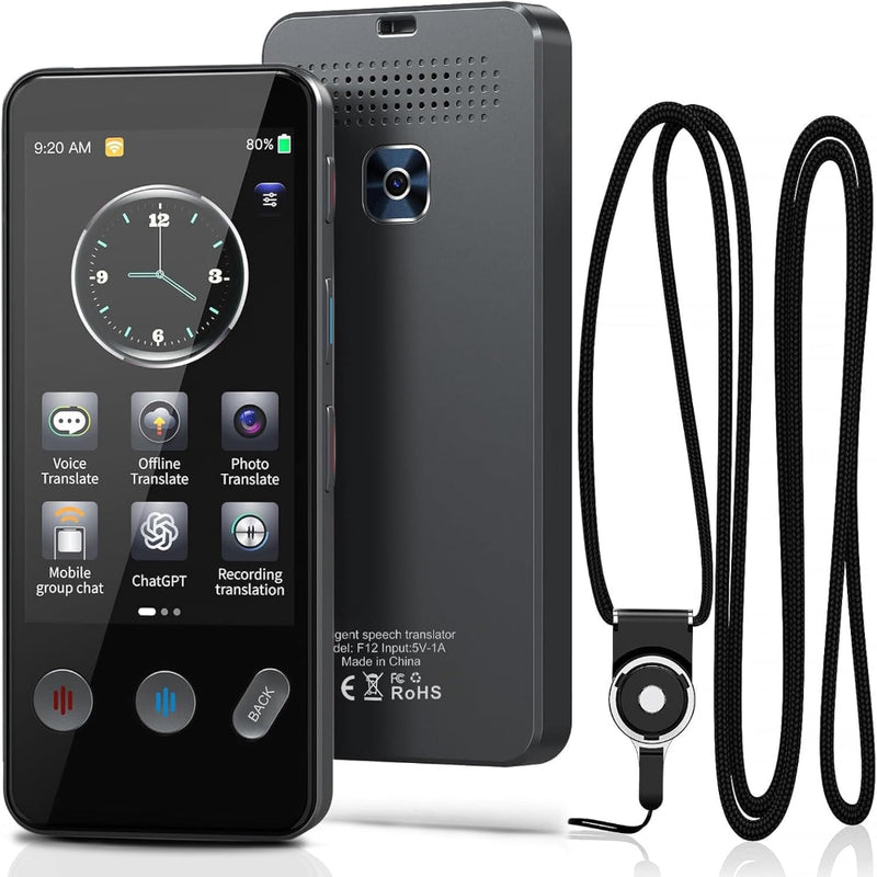 Traducator Inteligent Multifunctional, Ecran de 3.4 inch, 5 MP, WiFi, Bluetooth, Hotspot, Inteligenta Artificiala AI ChatGPT, Traducere Vocala in 143 de Limbi Online si 19 Limbi Offline, Traducere Foto, Ecran Tactil, Translator Text, Husa