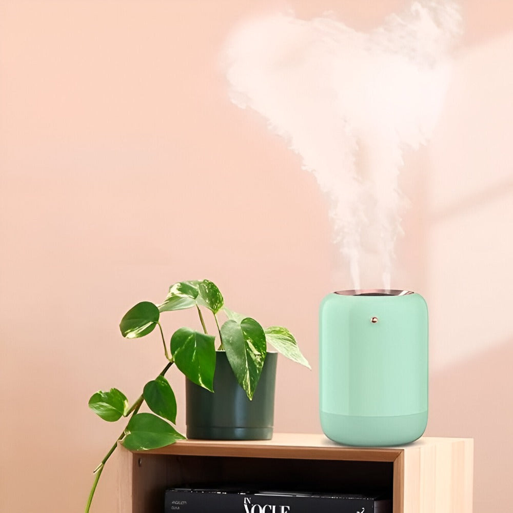 Umidificator de Aer Ultrasonic, cu Difuzor Aromaterapie, Afisaj LED, Sterilizare UV, Pulverizare Dubla, Portabil, pentru Casa, Birou si Masina, 1L Capacitate, 10 Filtre Incluse, Verde