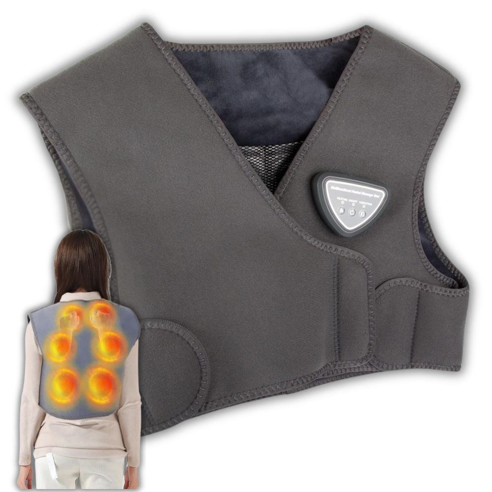 Vesta Electrica cu Incalzire, 3 Nivele de Temperatura, 3 Moduri de Masaj, pentru Umeri, Spate, Dureri Musculare, Articulare, Masaj Relaxant, Reglabila cu Velcro, Protectie la Supraincalzire, Moale si Placuta la Atingere, Alimentare USB, Gri