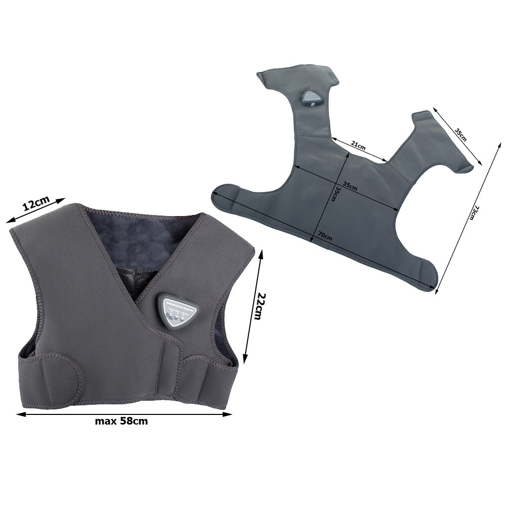 Vesta Electrica cu Incalzire, 3 Nivele de Temperatura, 3 Moduri de Masaj, pentru Umeri, Spate, Dureri Musculare, Articulare, Masaj Relaxant, Reglabila cu Velcro, Protectie la Supraincalzire, Moale si Placuta la Atingere, Alimentare USB, Gri