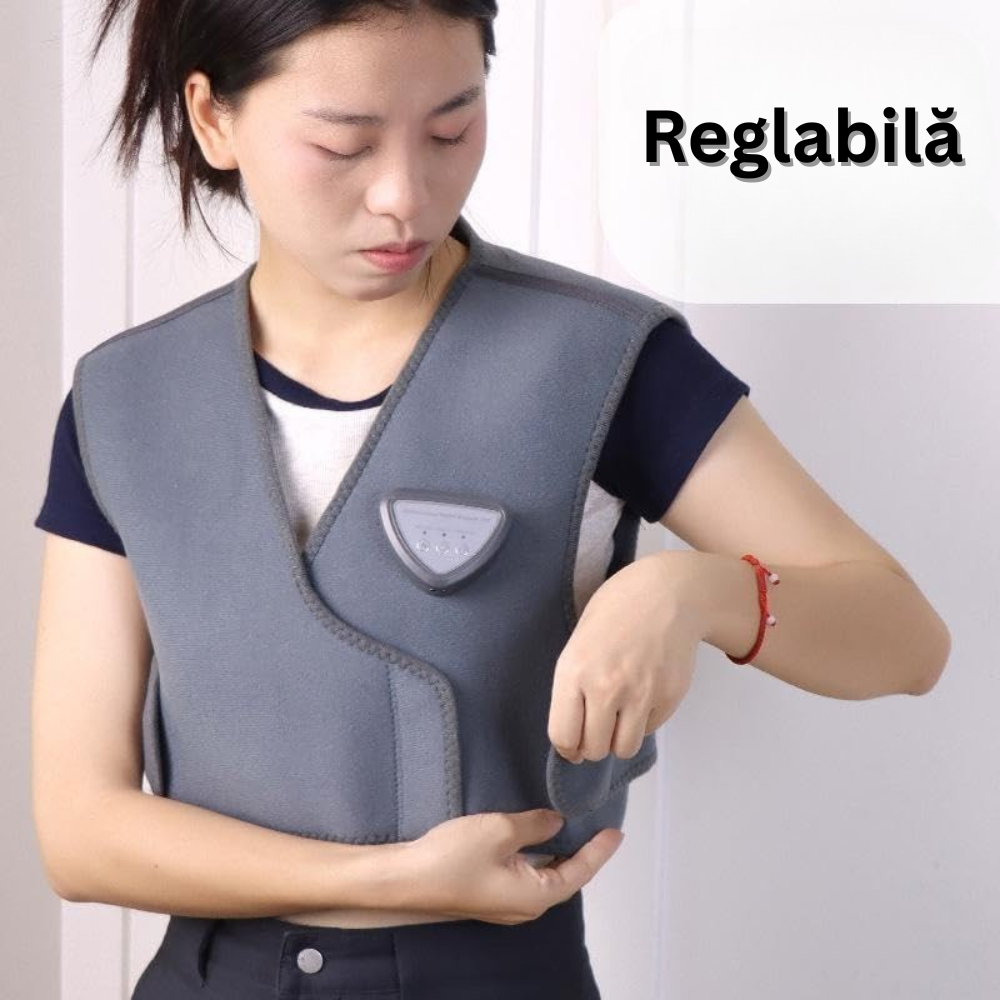 Vesta Electrica cu Incalzire, 3 Nivele de Temperatura, 3 Moduri de Masaj, pentru Umeri, Spate, Dureri Musculare, Articulare, Masaj Relaxant, Reglabila cu Velcro, Protectie la Supraincalzire, Moale si Placuta la Atingere, Alimentare USB, Gri