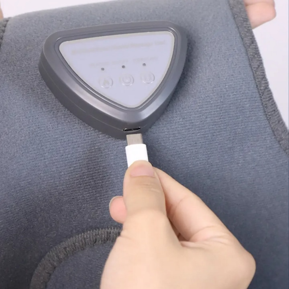 Vesta Electrica cu Incalzire, 3 Nivele de Temperatura, 3 Moduri de Masaj, pentru Umeri, Spate, Dureri Musculare, Articulare, Masaj Relaxant, Reglabila cu Velcro, Protectie la Supraincalzire, Moale si Placuta la Atingere, Alimentare USB, Gri