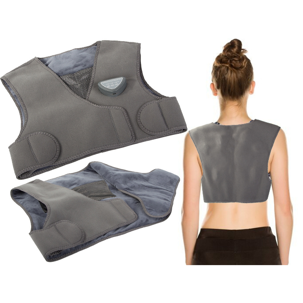 Vesta Electrica cu Incalzire, 3 Nivele de Temperatura, 3 Moduri de Masaj, pentru Umeri, Spate, Dureri Musculare, Articulare, Masaj Relaxant, Reglabila cu Velcro, Protectie la Supraincalzire, Moale si Placuta la Atingere, Alimentare USB, Gri