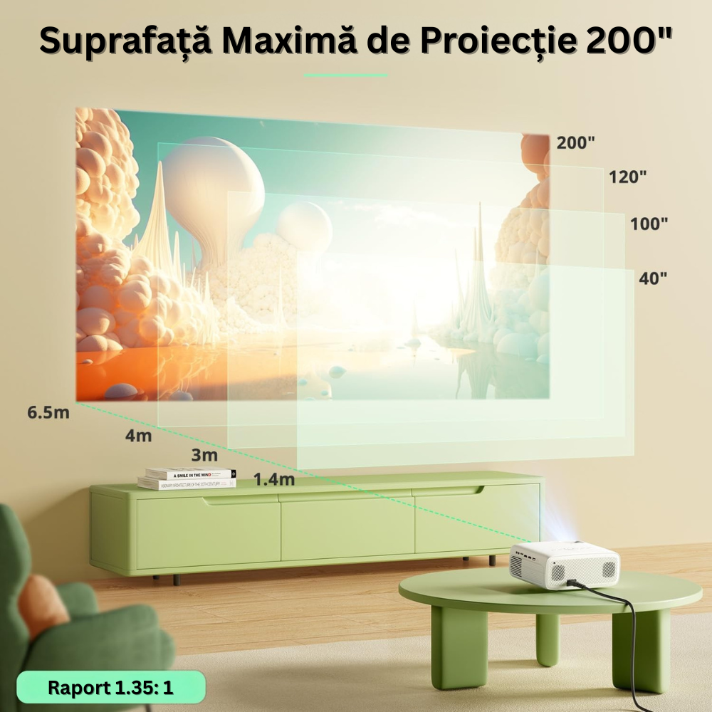 Videoproiector 1080P Full HD, Bluetooth 5.2, 18000 Lumeni, Suporta 4K, Rezolutie 1920 x 1080, LCD, LED, HDMI, AV, USB, Audio, MicroSD, Difuzoare Duble, Contrast 10.000:1, Portabil, Telecomanda Inclusa, Alb/Negru