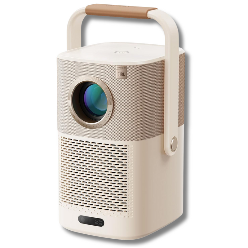 Videoproiector 1080P Full HD, WiFi 6, Bluetooth 5.2, 28000 Lumeni, JBL, Audio Dolby, Focalizare Automata, Corectie Trapezoidala, Suport 4K, Rezolutie 1920 x 1080, LCD, LED, HDMI, AV, USB, Ethernet, NFC, Mirroring, Zoom, Baterie 8000mAh