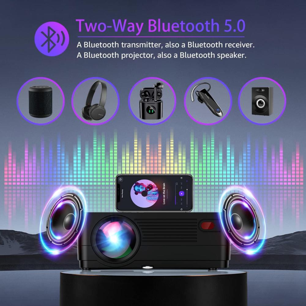 Videoproiector 1080P Full HD, WiFi, Bluetooth, 12000 Lumeni, Suporta 4K, Rezolutie 1920 x 1080, LCD, LED, HDMI, AV, USB, Audio, Mirroring, Difuzor Incorporat, Contrast 10.000:1, Telecomanda, Geanta de Transport, Ecran de Proiectie 100 inch Inclus, Negru
