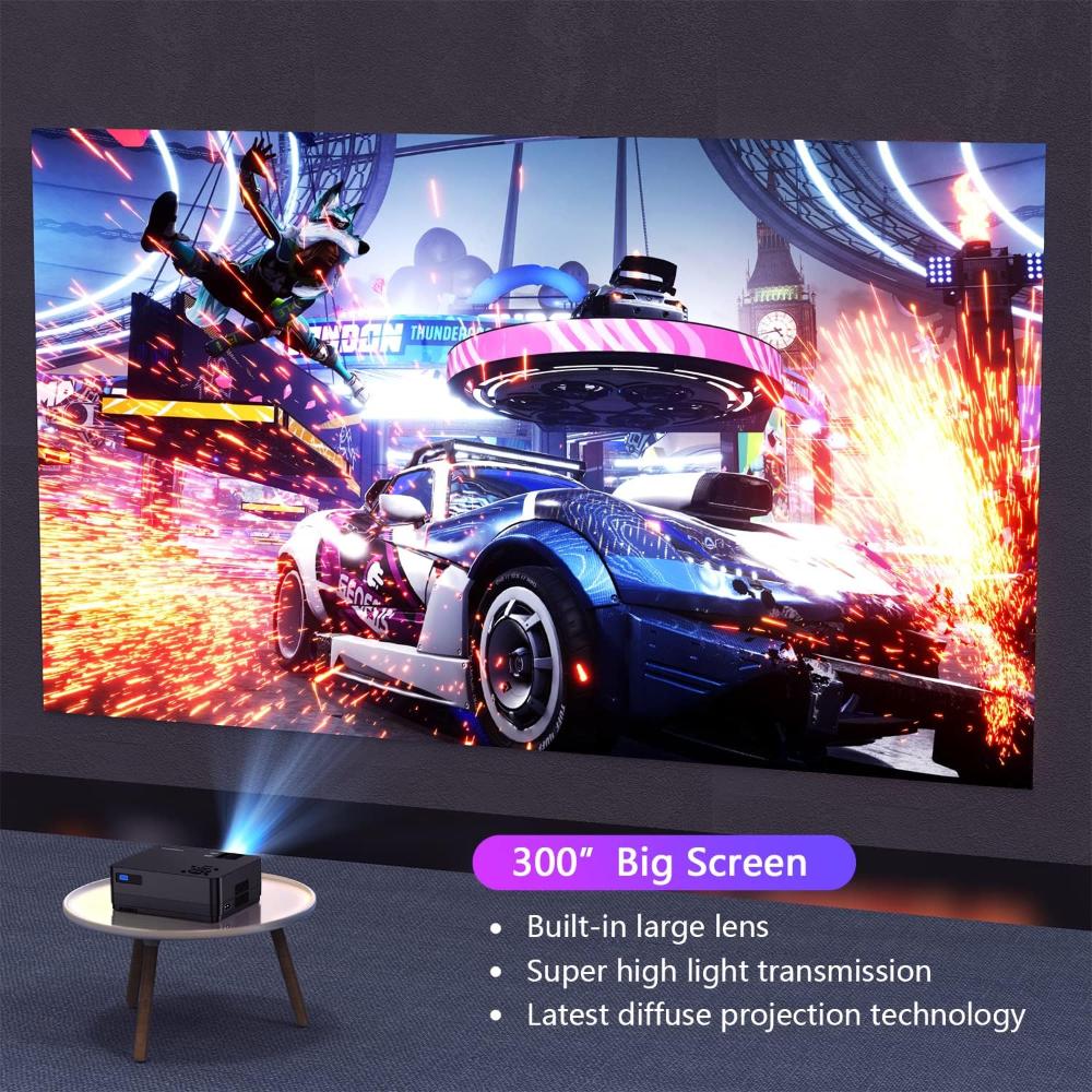 Videoproiector 1080P Full HD, WiFi, Bluetooth, 12000 Lumeni, Suporta 4K, Rezolutie 1920 x 1080, LCD, LED, HDMI, AV, USB, Audio, Mirroring, Difuzor Incorporat, Contrast 10.000:1, Telecomanda, Geanta de Transport, Ecran de Proiectie 100 inch Inclus, Negru