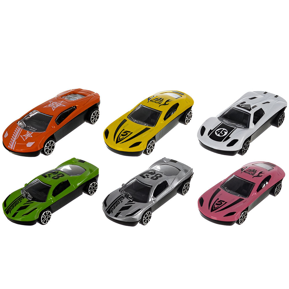 Set Camion Trailer pentru Transport Masinute de Curse, Tir si 6 Masini, Platforma cu 3 Nivele, Lansator, Roti Mobile, Jucarie Interactiva, pentru Copii, Baieti si Fete, + 3 ani, 30 x 11.5 x 7 cm, Multicolor