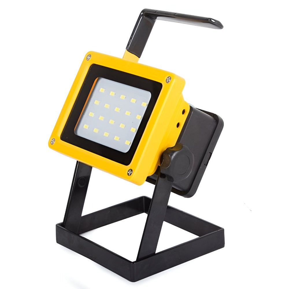 Proiector LED, 20 LED SMD, 2400 Lumeni, Putere 25W, Rezistent la Apa IP65, Lumina Rece, 3 Moduri de Iluminare, Portabil cu Maner, Reincarcabil, Incarcare Bricheta Auto, cu Baterii 18650 Incluse, Galben/Negru