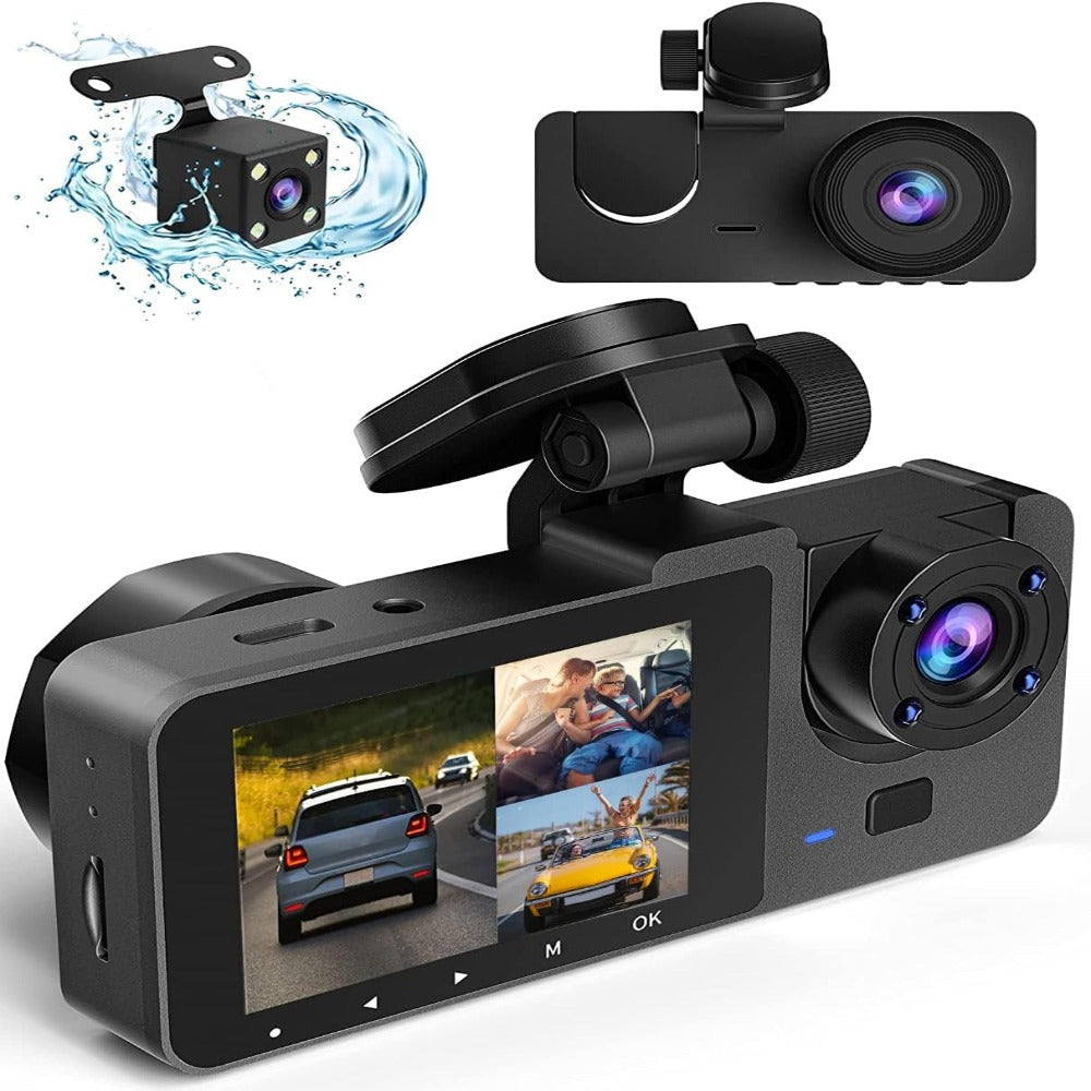 Camera Auto Tripla de Bord, 1080p Full HD, Unghi Inregistrare 170°, Di ...