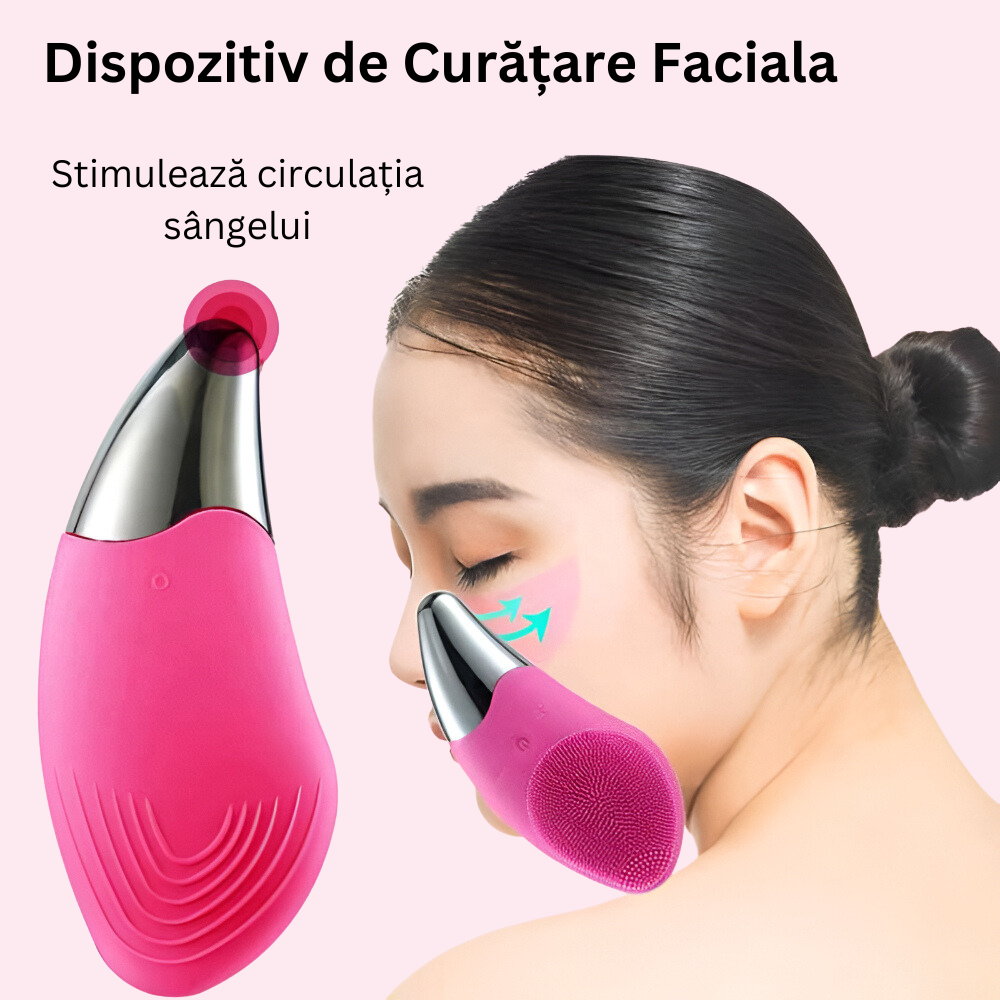 Dispozitiv de Curatare Faciala, 4 Niveluri de Vibratie, Impermeabil IPX7, din Silicon, Hipoalergenic, Portabil, pentru Masaj, Indepartarea Machiajului, Stimuleaza Circulatia Sangelui, Curatarea Fetei si Tenului, Cablu Incarcare Inclus, Roz