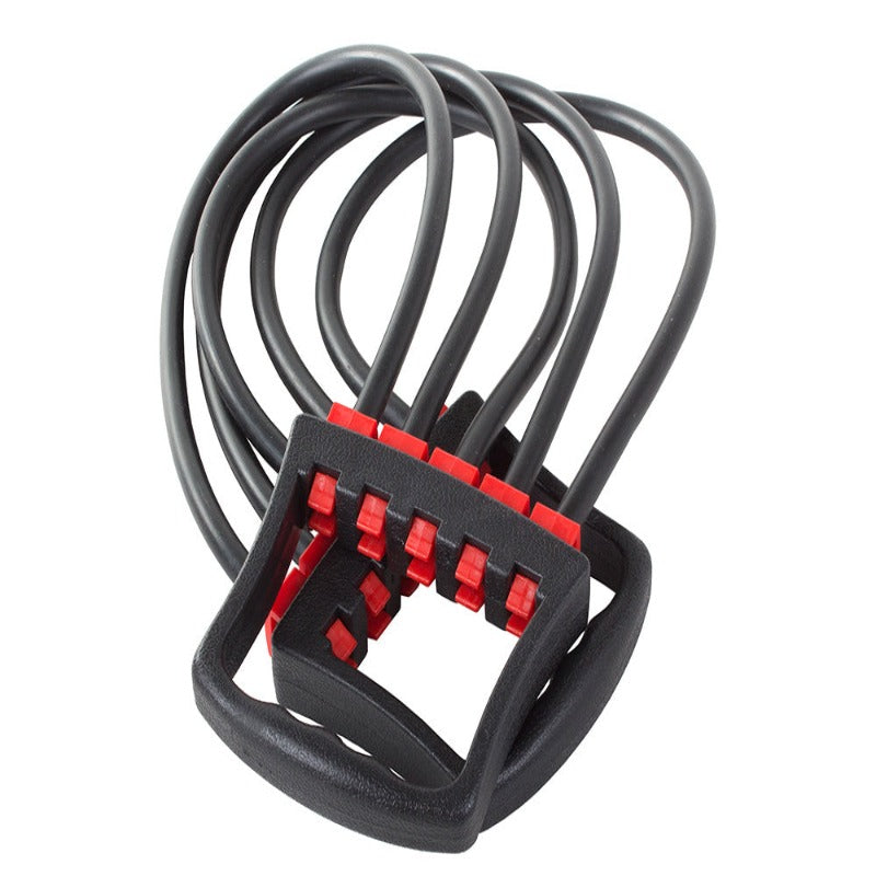 Extensor Fitness, cu 5 Corzi Elastice si Manere, Reglabil 8-40 kg, din Cauciuc, pentru Antrenament Acasa, Sala, Recuperare Fizica, Piept, Biceps, Triceps, Umeri, Spate, Flexibil, Usor de Utilizat, 67 cm, Negru