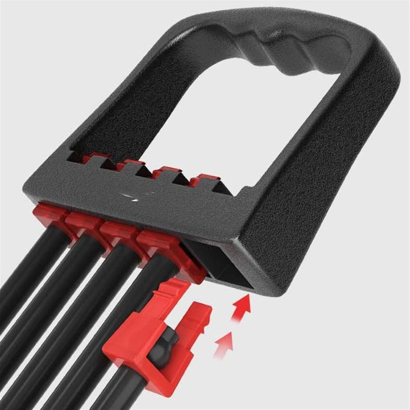 Extensor Fitness, cu 5 Corzi Elastice si Manere, Reglabil 8-40 kg, din Cauciuc, pentru Antrenament Acasa, Sala, Recuperare Fizica, Piept, Biceps, Triceps, Umeri, Spate, Flexibil, Usor de Utilizat, 67 cm, Negru