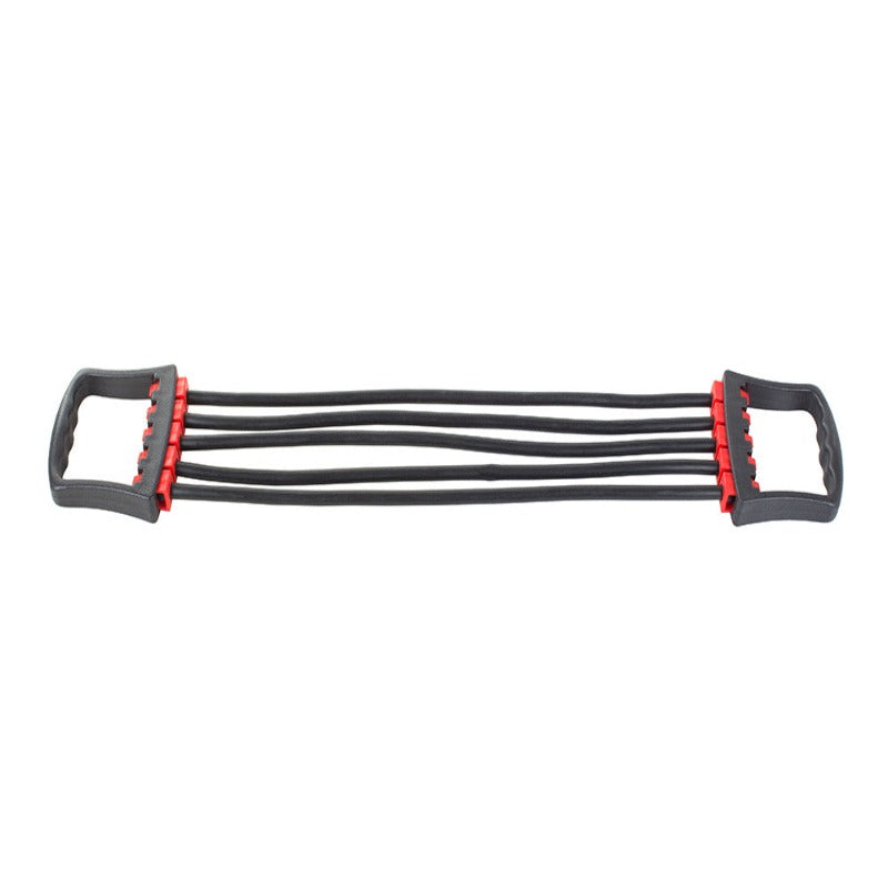 Extensor Fitness, cu 5 Corzi Elastice si Manere, Reglabil 8-40 kg, din Cauciuc, pentru Antrenament Acasa, Sala, Recuperare Fizica, Piept, Biceps, Triceps, Umeri, Spate, Flexibil, Usor de Utilizat, 67 cm, Negru