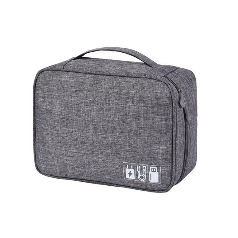 Geanta Organizator Accesorii Electronice Voiaj, Rezistenta la Apa, pentru Calatorie, Depozitare Cabluri, Hard Disk, SSD, Adaptoare, Mouse, Casti, Baterie Externa, Inchidere Fermoar, Separatoare Reglabile, Maner Transport, 24.5 x 18.5 cm, Gri