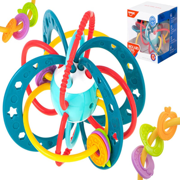 Jucarie Zornaitoare Bebelusi, Minge cu Inele, Materiale Non-Toxice, pentru Dentitie si Motricitate, Prindere Usoara, Coordonarea Mana-Ochi, Unisex, 0-24 luni, Multicolor