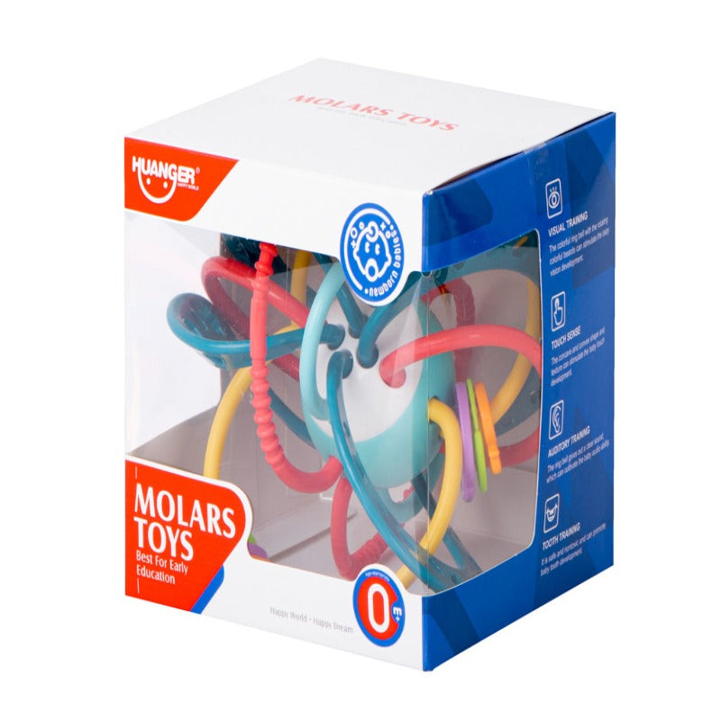 Jucarie Zornaitoare Bebelusi, Minge cu Inele, Materiale Non-Toxice, pentru Dentitie si Motricitate, Prindere Usoara, Coordonarea Mana-Ochi, Unisex, 0-24 luni, Multicolor
