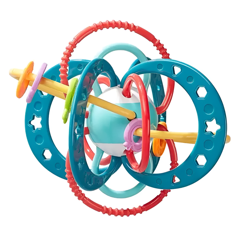 Jucarie Zornaitoare Bebelusi, Minge cu Inele, Materiale Non-Toxice, pentru Dentitie si Motricitate, Prindere Usoara, Coordonarea Mana-Ochi, Unisex, 0-24 luni, Multicolor